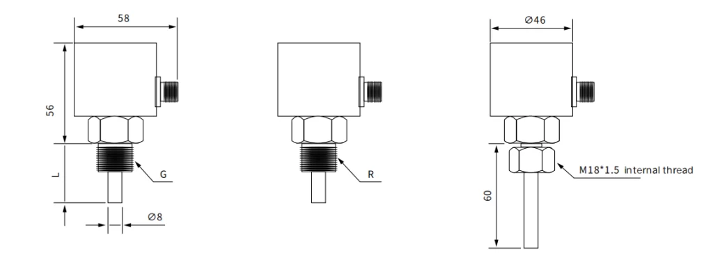 SI-100B Electronic Flow Switch-Sensor Dimensions