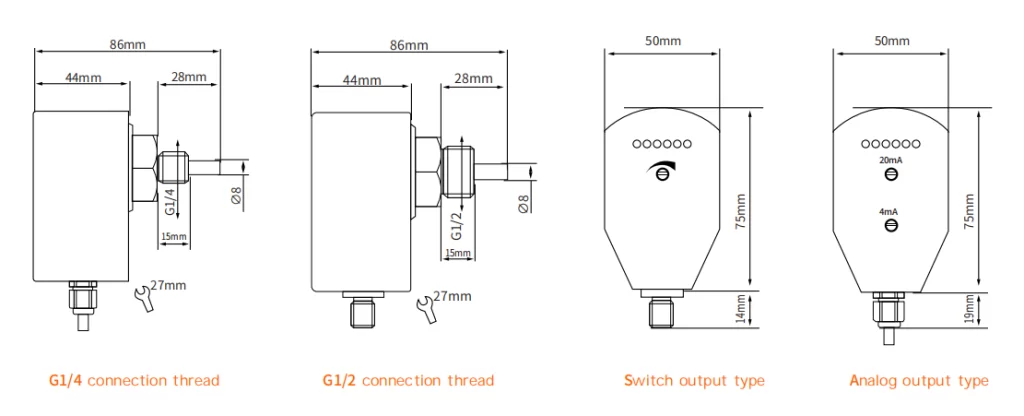 SI-300C Thermal Dispersion Flow Switch Dimensions