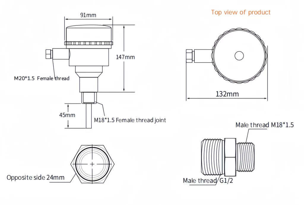 GF90 Explosion Proof Flow Switch Dimensions