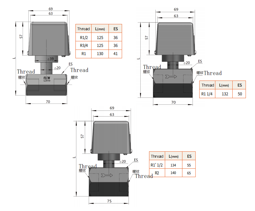 SI-01D Mechanical Flow Switch Dimensions