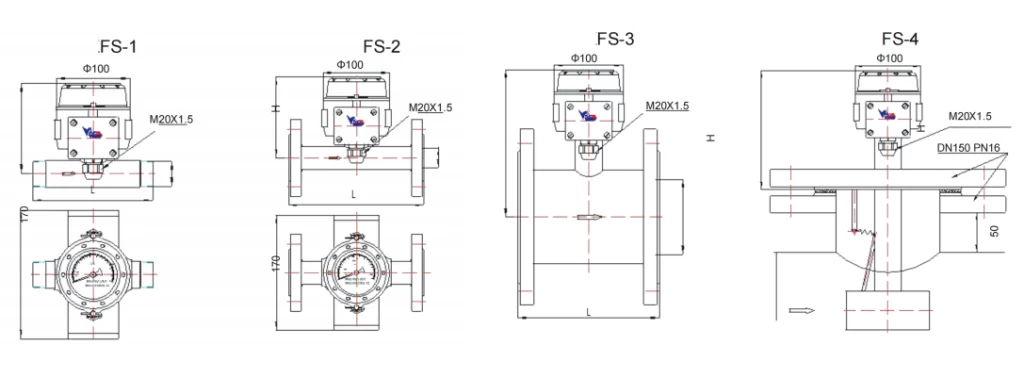 SI-FS Mechanical Flow Switch Dimensions