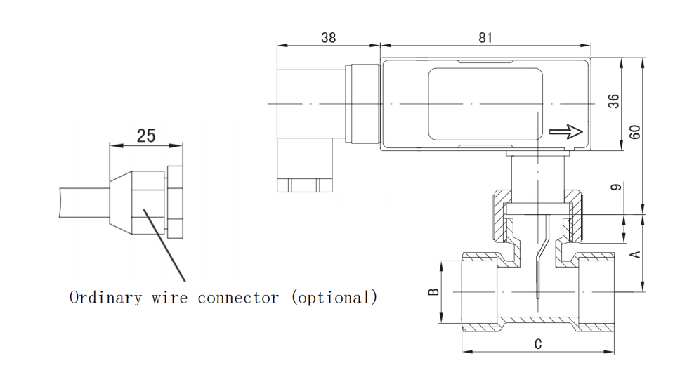 SI-S22 Inline Flow Switch Dimensions