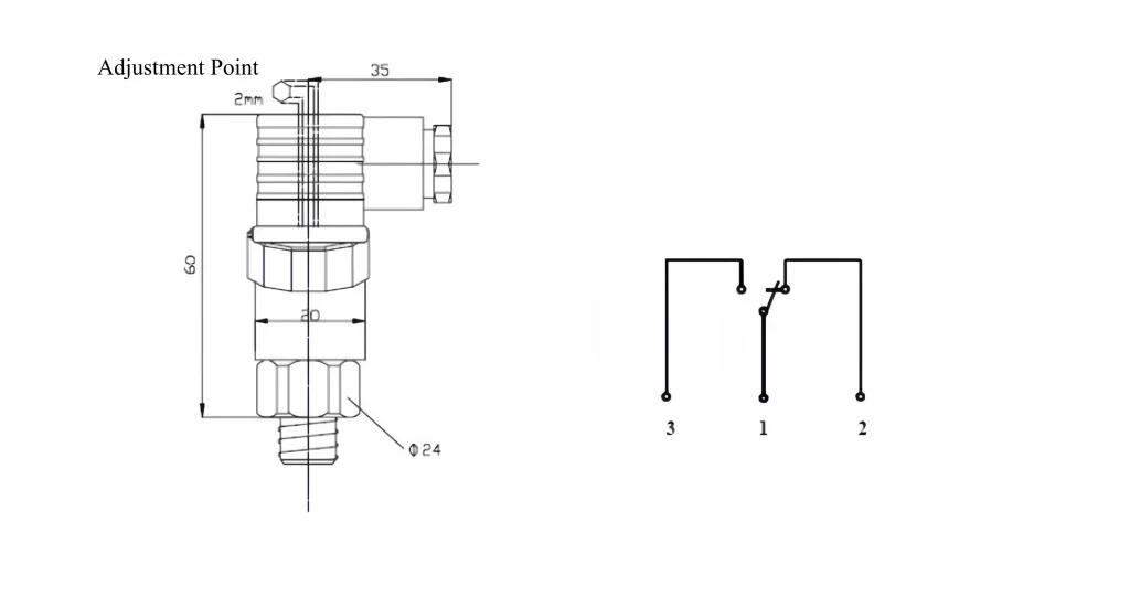Mechanical Adjustable Pressure Switch Dimensional Drawing