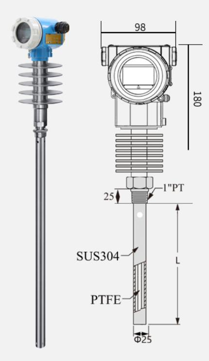 High temperature coaxial capacitive liquid level transmitter