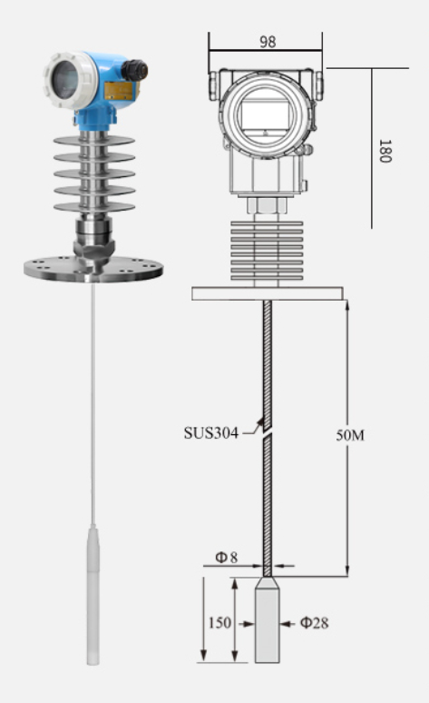 High temperature steel cable type capacitive liquid level transmitter