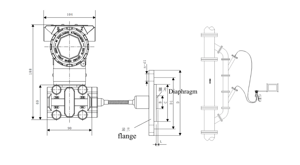 Dual-Flange DP Slurry Density Meter Dimension