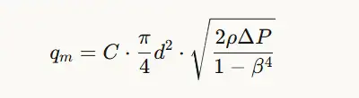 Venturi flow meter calculation of mass flow rate