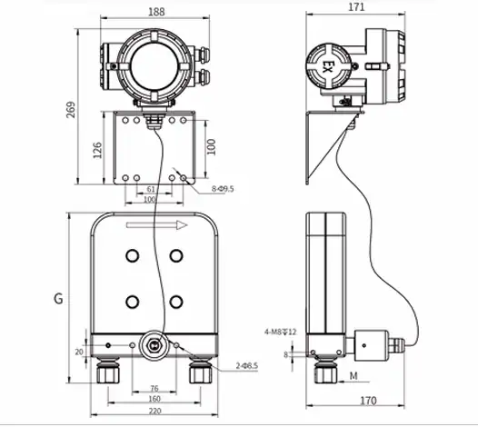 hydrogen Mass Flow Meter - Coriolis MASS 003 Series Dimensions