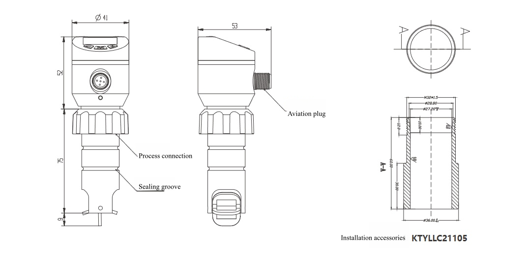 KF10 Paddlewheel Flow Sensor Dimension Diagram