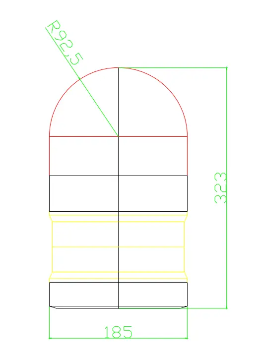 3D scanning radar dimension drawing, 185 mm x 323 mm